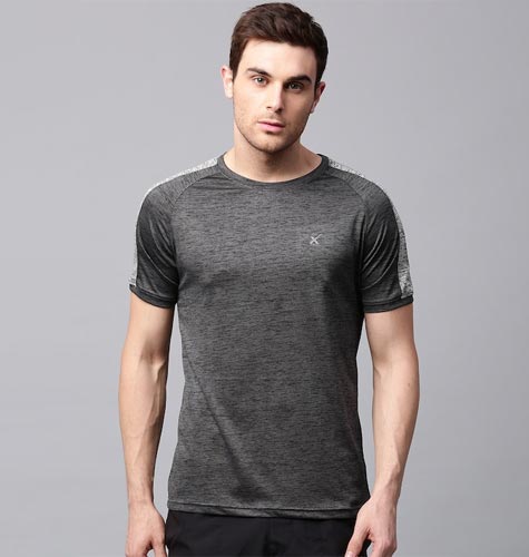 Men Charcoal Grey Slim Advanced Rapid Dry Raglan T-shirt